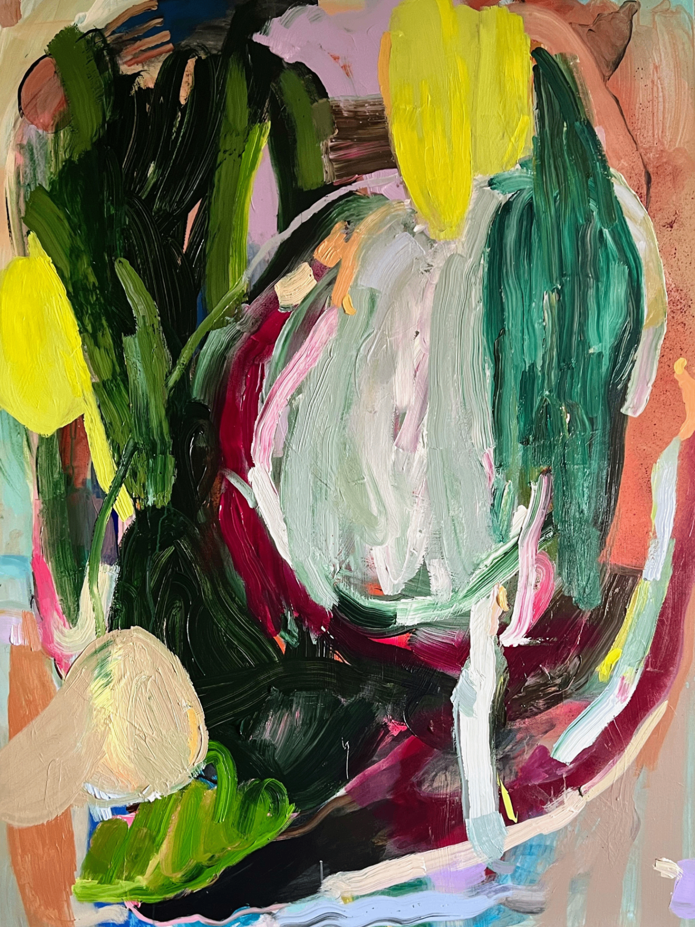 Abstract painting "Yellow Tulips" by Liisa Jugapuu