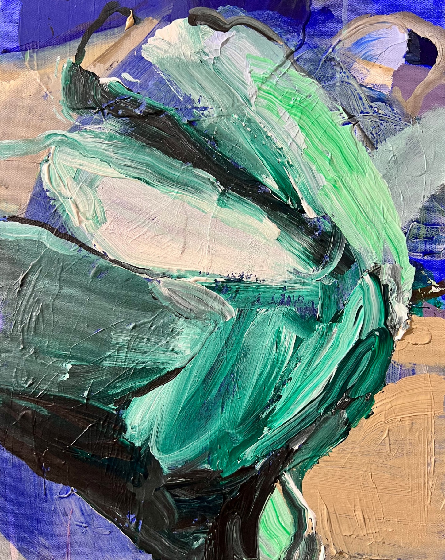 Abstract painting "Green Figure" by Liisa Jugapuu